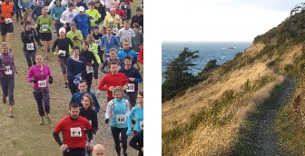 Trail run start at Fort Ebey State Park and Bluff Trail with Puget Sound view