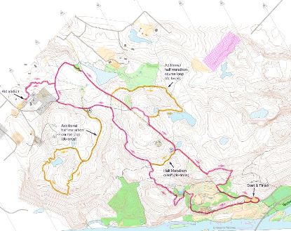 Map of the trail run courses at Lord Hill Regional Park for XTERRA Lord Hill produced by Meridian Geographics