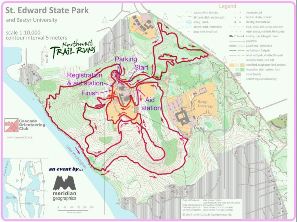 Photo of trail run course for Harvest Half produced by Northwest Trail Runs at Saint Edward State Park in Kenmore, WA